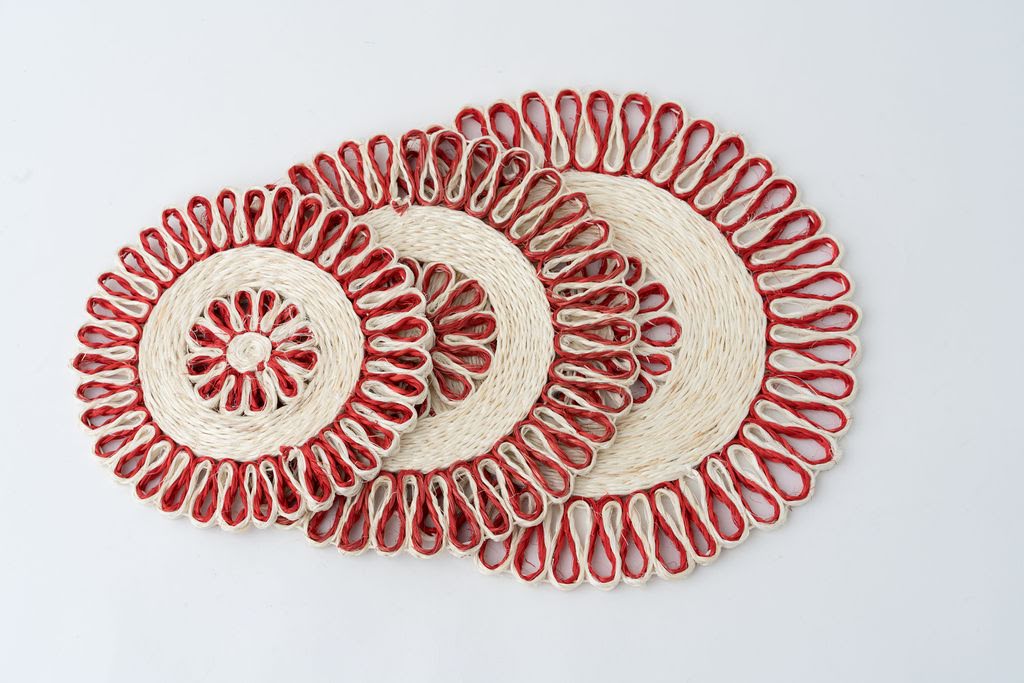 Handwoven Seagrass Placemat | Trivet | Red | 16 inches