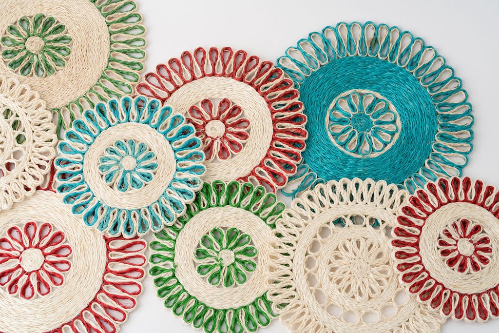Handwoven Seagrass Placemat | Trivet | Aqua blue | 10 inches