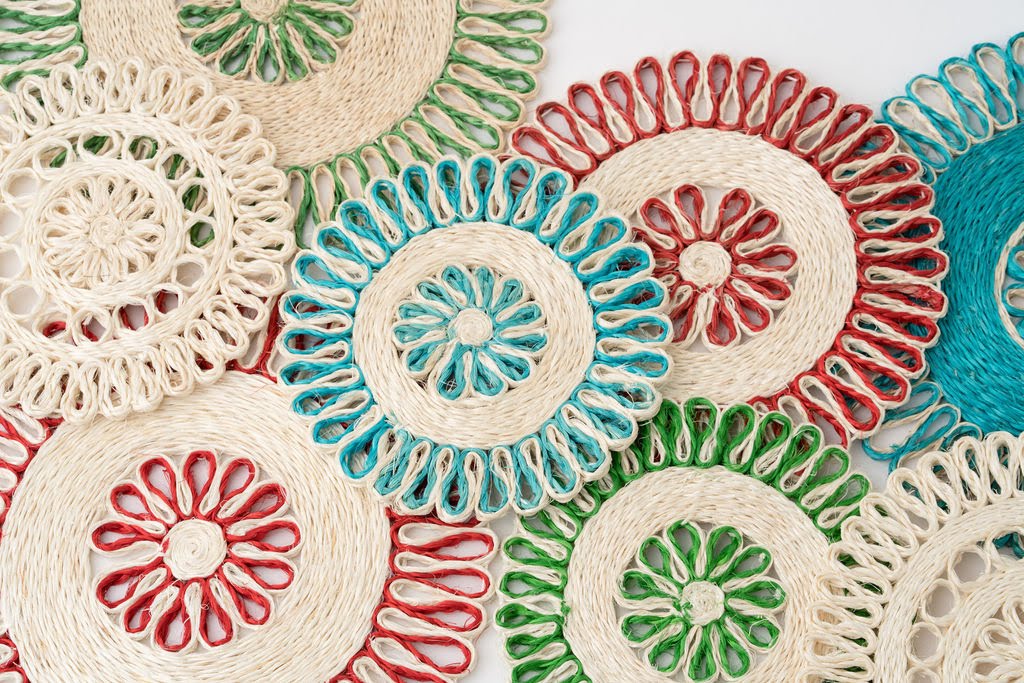 Handwoven Seagrass Placemat | Trivet | Aqua blue | 12 inches