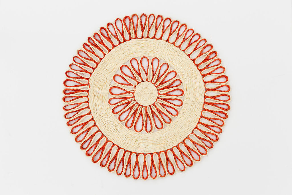 Handwoven Seagrass Placemat | Trivet | Red | 16 inches