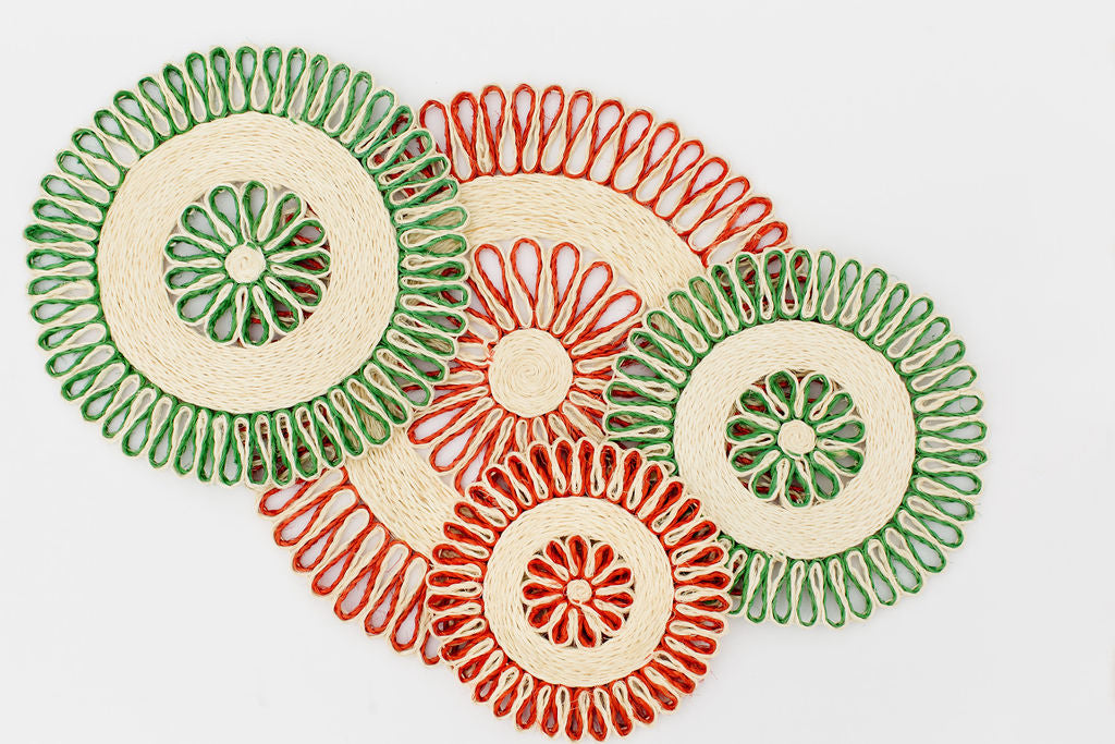 Handwoven Seagrass Placemat | Trivet | Red | 16 inches