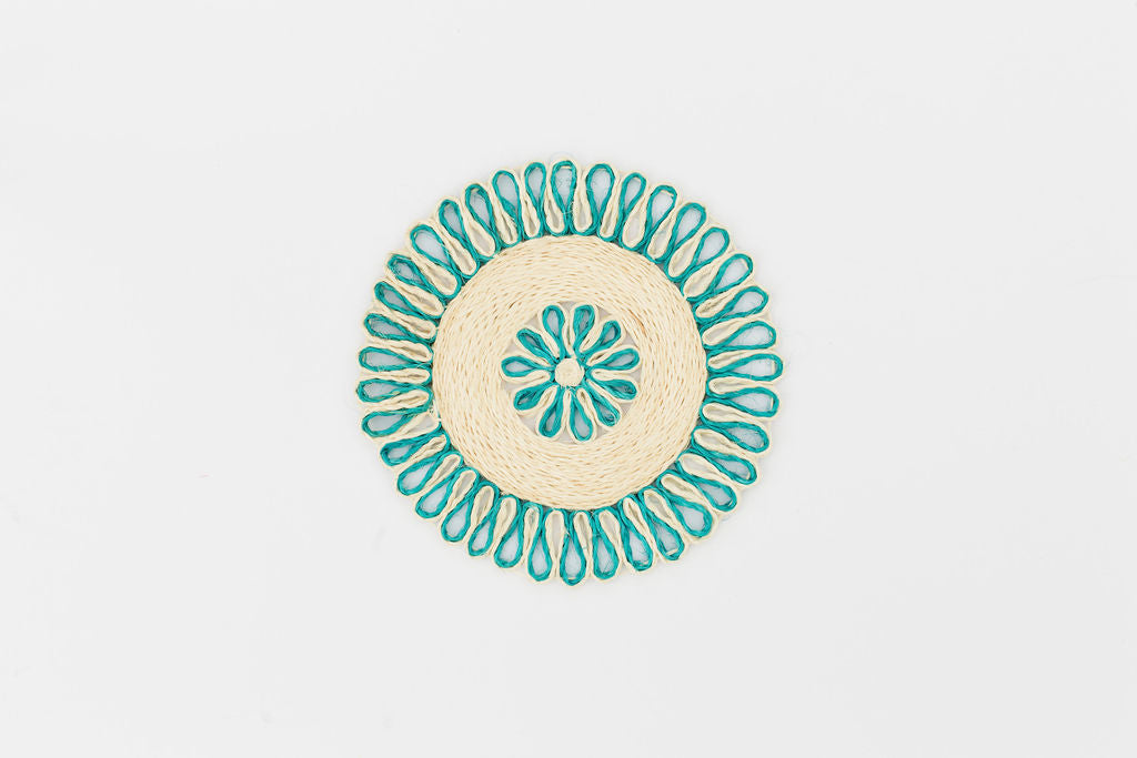 Handwoven Seagrass Placemat | Trivet | Aqua blue | 12 inches