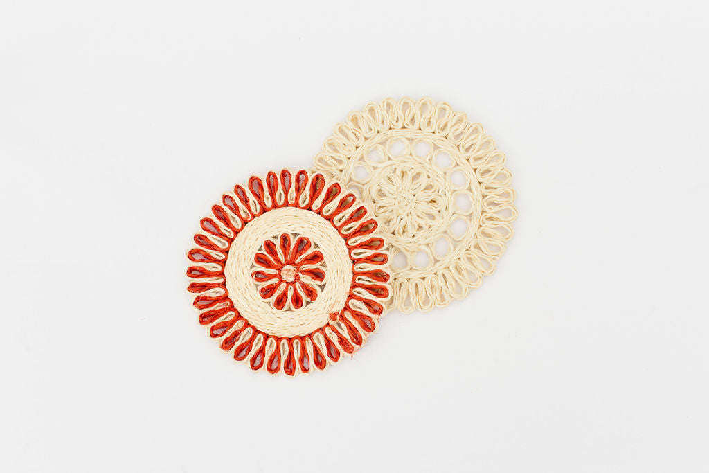 Handwoven Seagrass Placemat | Trivet | Red | 8 inches