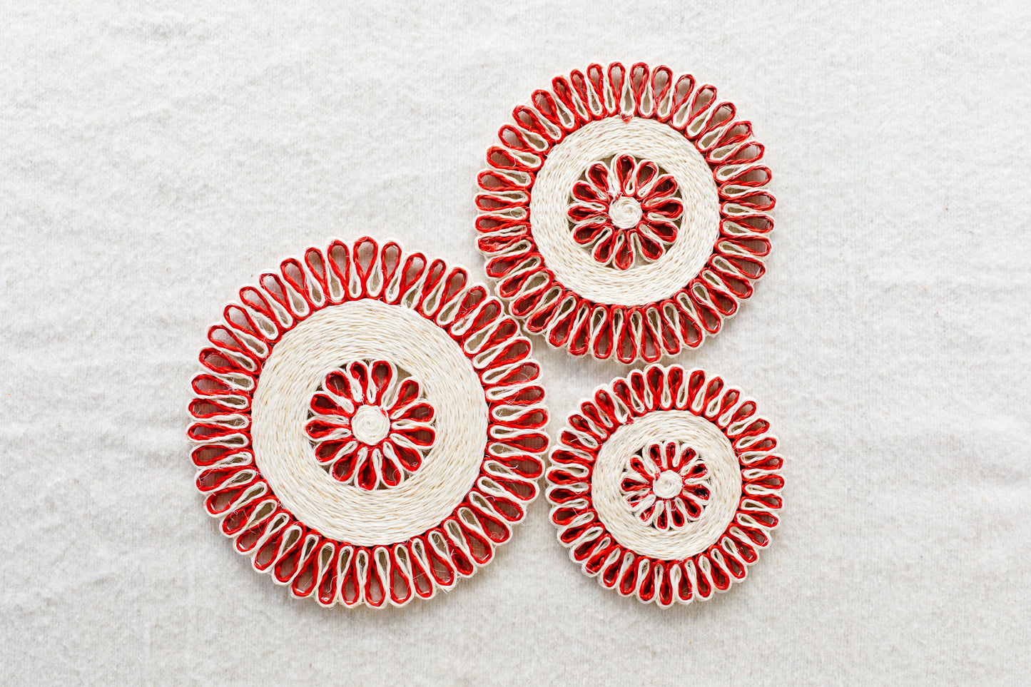 Handwoven Seagrass Placemat | Trivet | Red | 8 inches