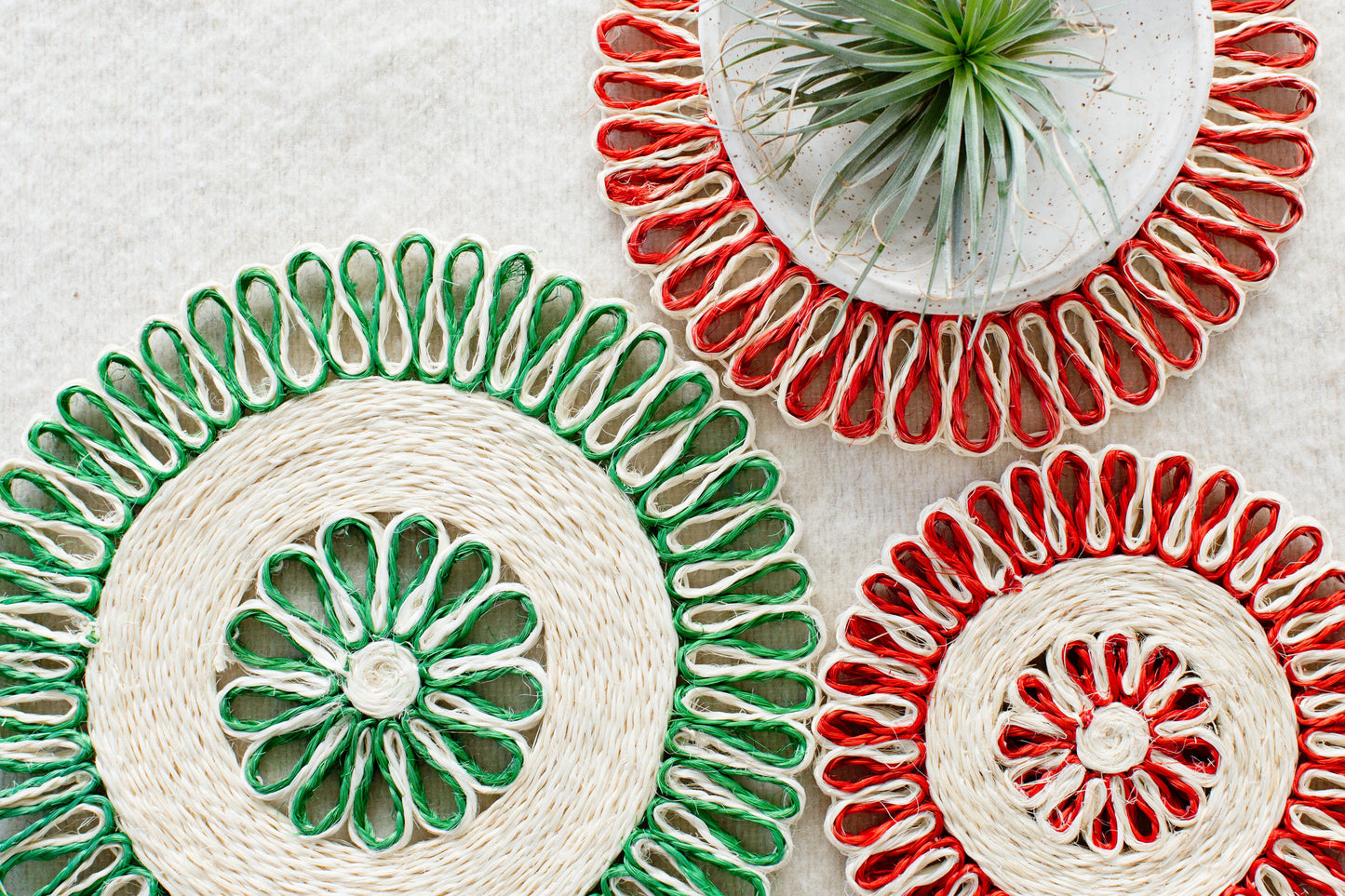 Handwoven Seagrass Placemat | Trivet | Green | 16 inches