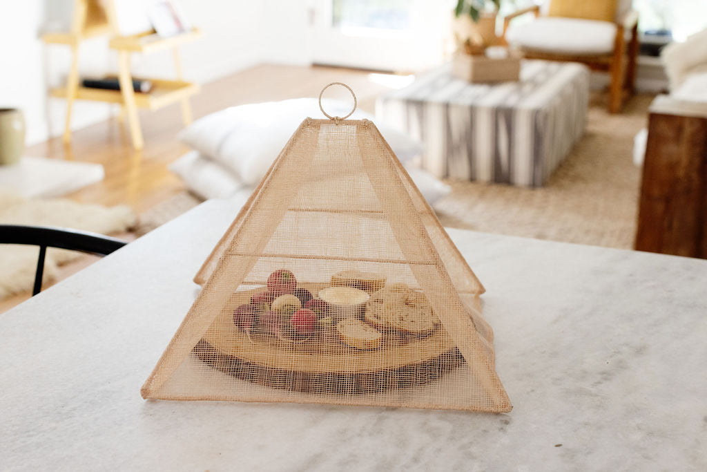 Handmade Collapsible Woven Food Tent | Natural Rose | Small | Set of 2