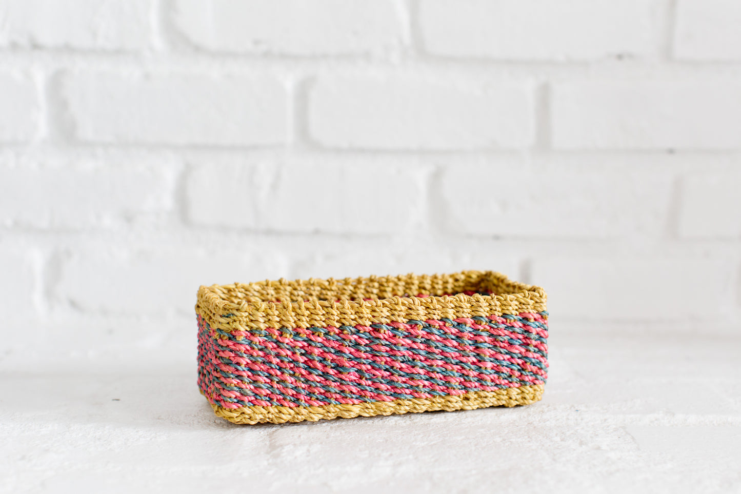 Abaca Storage Tray | Yellow + Pink | Blue