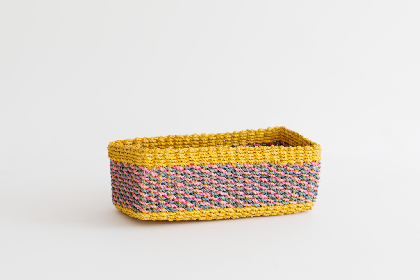 Abaca Storage Tray | Yellow + Pink | Blue