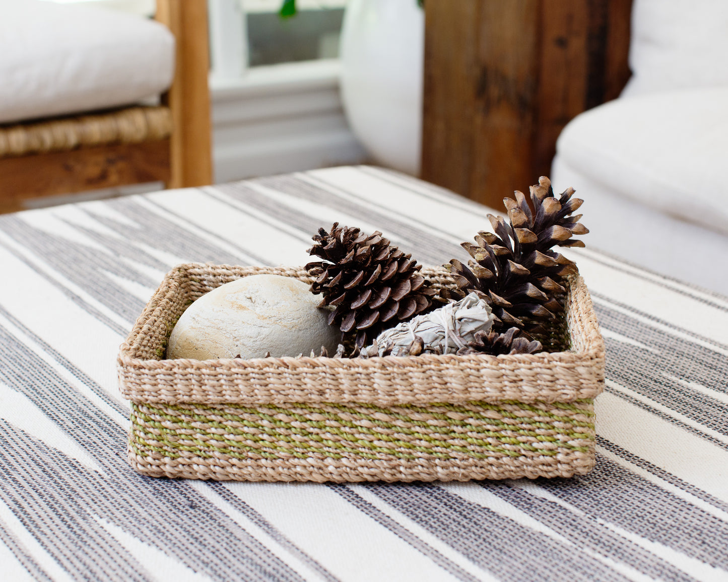 Woven Catchall Storage Tray | Lime Green + Natural