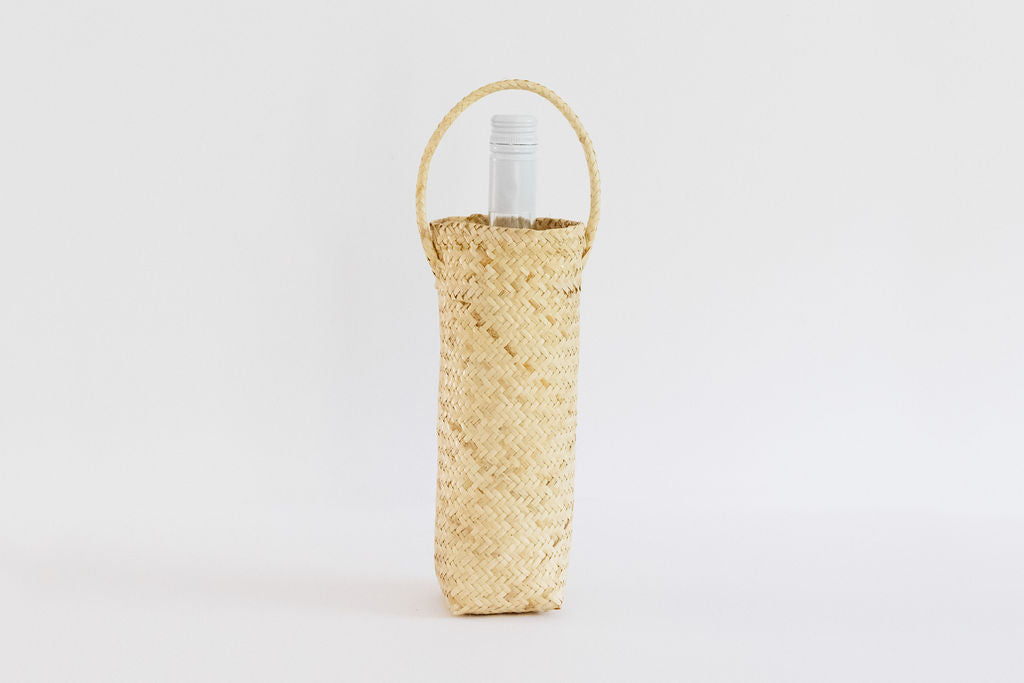 Woven Wine Tote | Water Bottle Holder with Handle