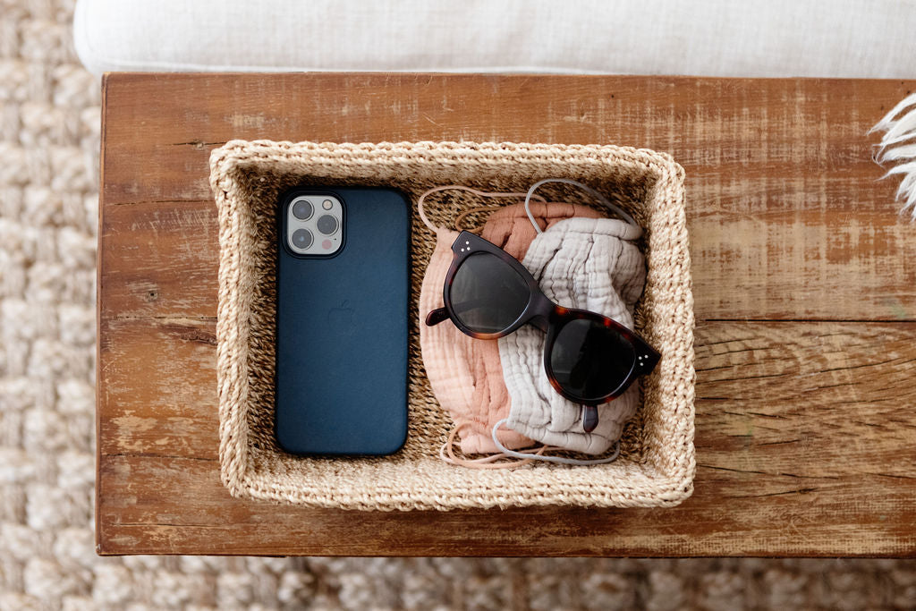 Woven Catchall Storage Tray | Lime Green + Natural