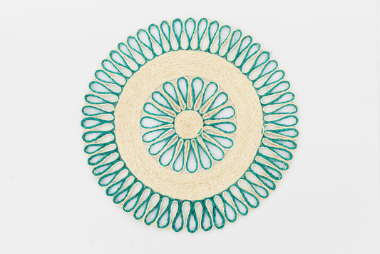 Handwoven Seagrass Placemat | Trivet | Aqua blue | 12 inches