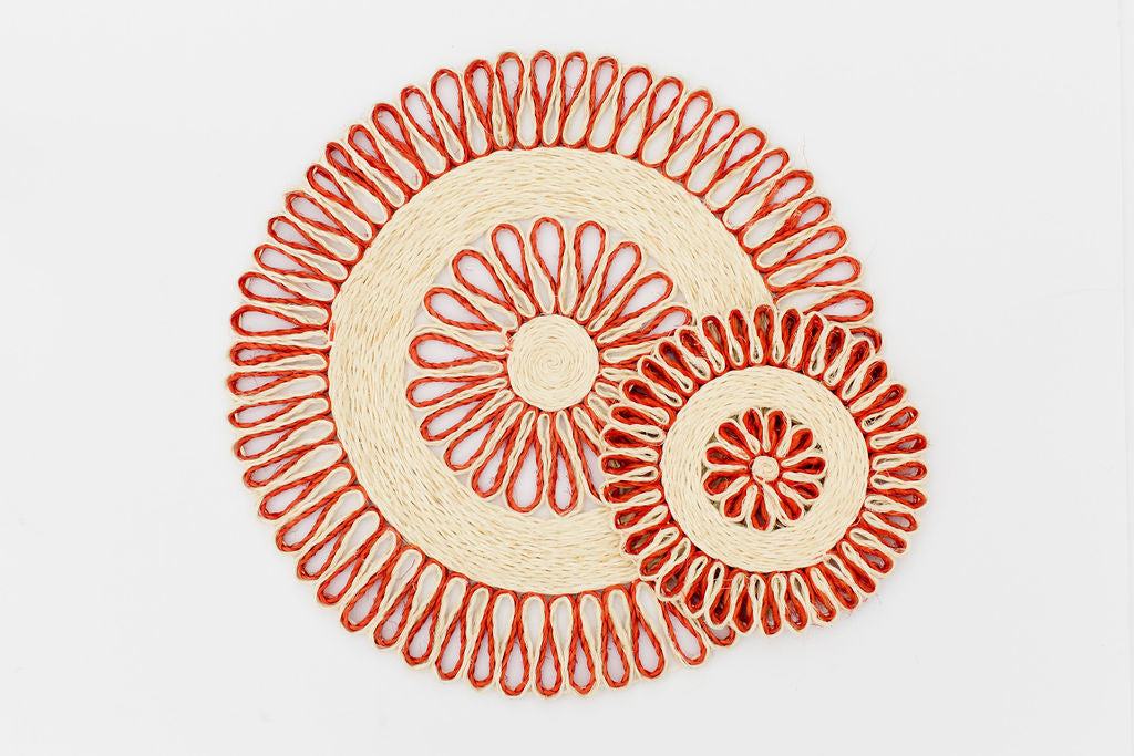 Handwoven Seagrass Placemat  | Trivet |  Red | 16 inches