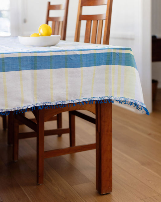 Inabel Woven Tablecloth | Blue Stripes