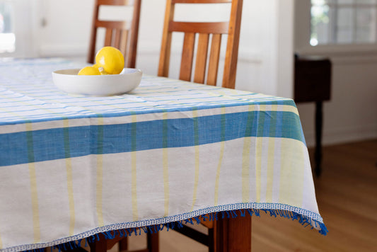 Inabel Woven Tablecloth | Blue Stripes