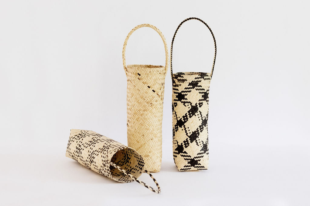 Woven Wine Tote | Water Bottle Holder with Handle
