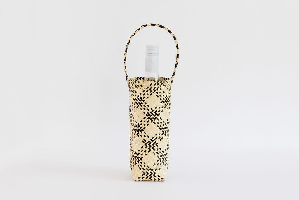 Woven Wine Tote | Water Bottle Holder with Handle