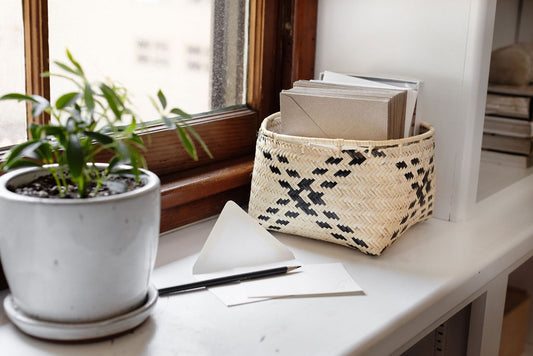 Handmade Rattan Storage Basket | Stripe Noir