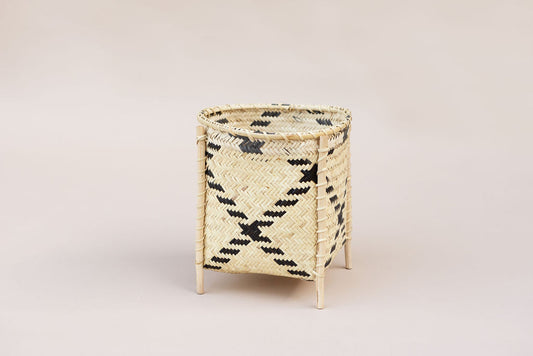 Woven Basket with Stand |Stripe Noir